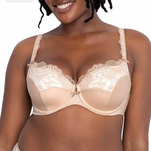 NWT Curvy Couture BOMBSHELL NUDE Tulip Lace Bra, US 36H.